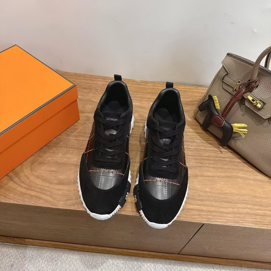 Hermes Bouncing Sneaker Men Calfskin Suede Goatskin Noir H252886ZH01390 - Image 5