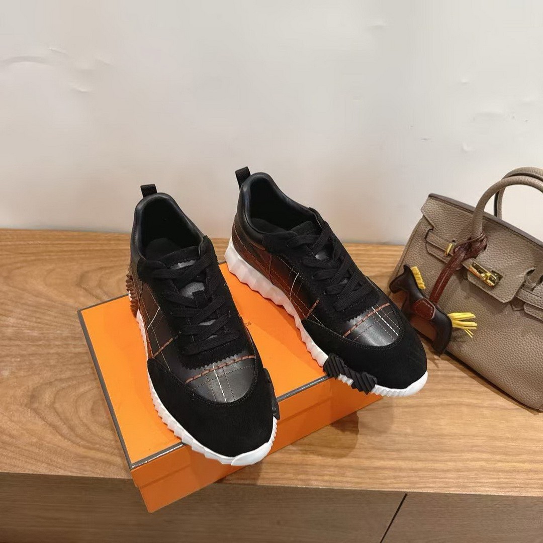 Hermes Bouncing Sneaker Men Calfskin Suede Goatskin Noir H252886ZH01390 - Image 4