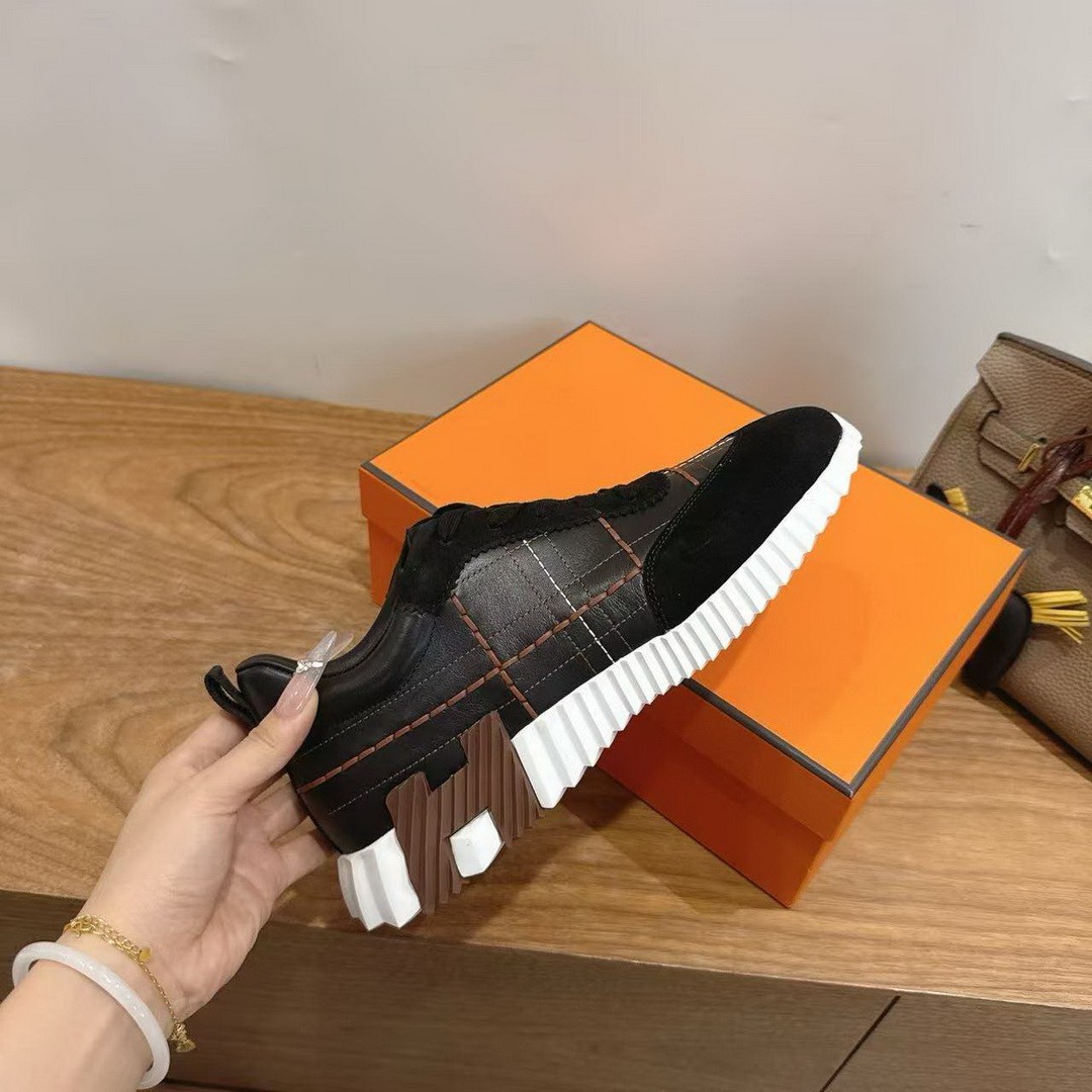 Hermes Bouncing Sneaker Men Calfskin Suede Goatskin Noir H252886ZH01390 - Image 3