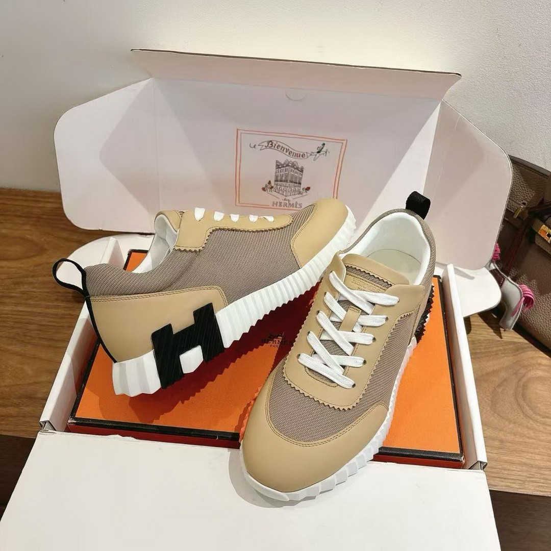 Hermes Bouncing Sneaker Men Technical Mesh Sport Goatskin Beige Lin H261897ZH5K390 - Image 2