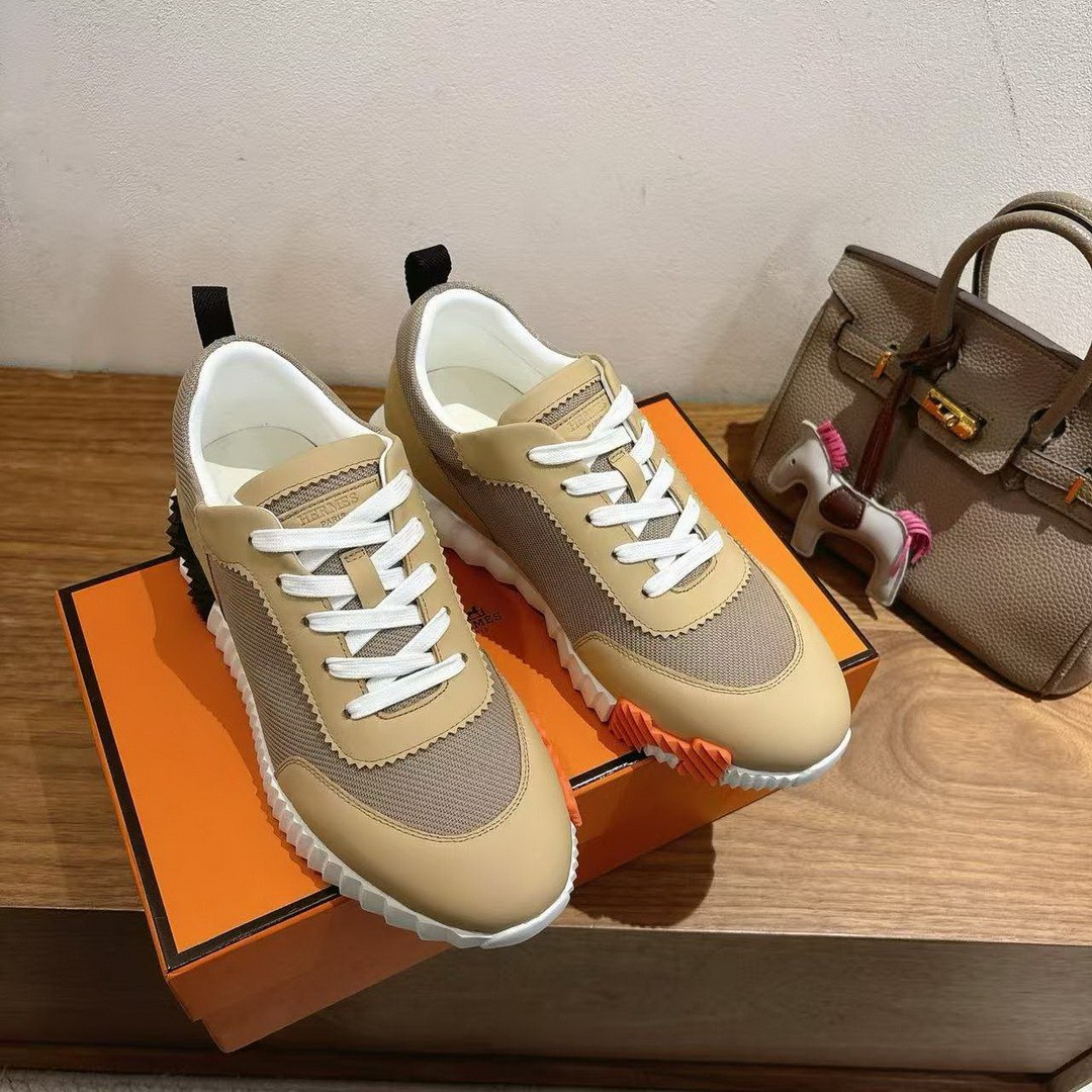 Hermes Bouncing Sneaker Men Technical Mesh Sport Goatskin Beige Lin H261897ZH5K390 - Image 9