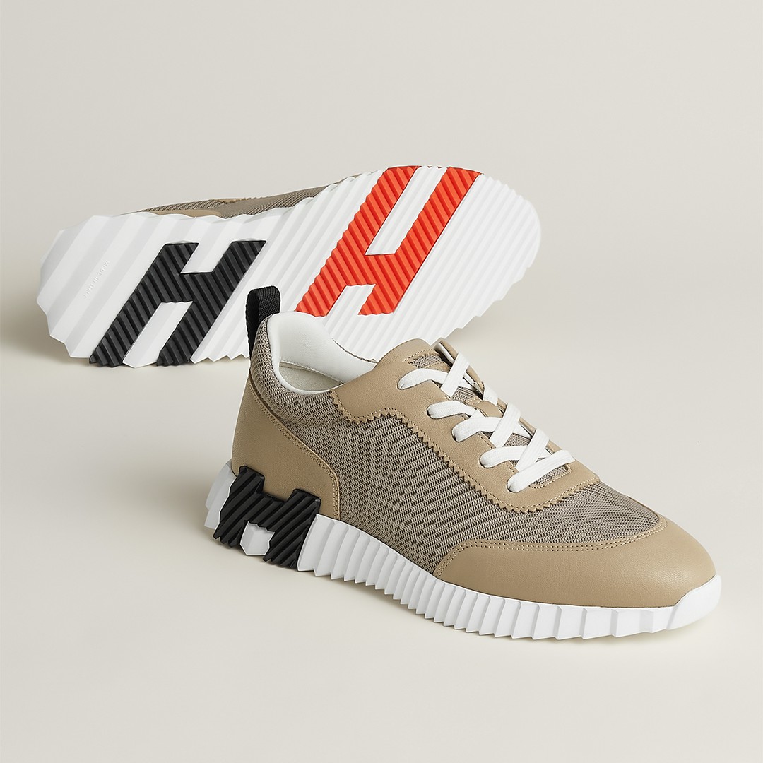Hermes Bouncing Sneaker Men Technical Mesh Sport Goatskin Beige Lin H261897ZH5K390