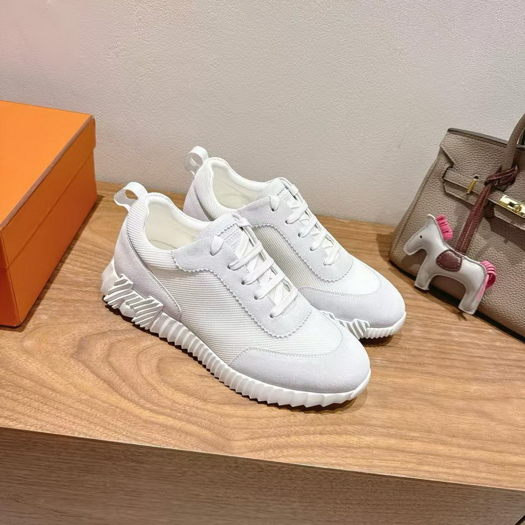 Hermes Bouncing Sneaker Men Technical Mesh Suede Goatskin Blanc H252804ZH90400 - Image 10