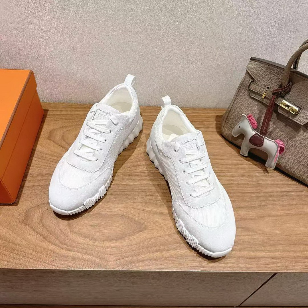 Hermes Bouncing Sneaker Men Technical Mesh Suede Goatskin Blanc H252804ZH90400 - Image 9