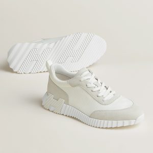 Hermes Bouncing Sneaker Men Technical Mesh Suede Goatskin Blanc H252804ZH90400