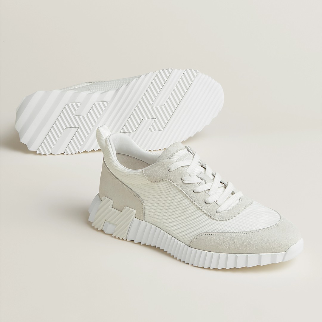 Hermes Bouncing Sneaker Men Technical Mesh Suede Goatskin Blanc H252804ZH90400