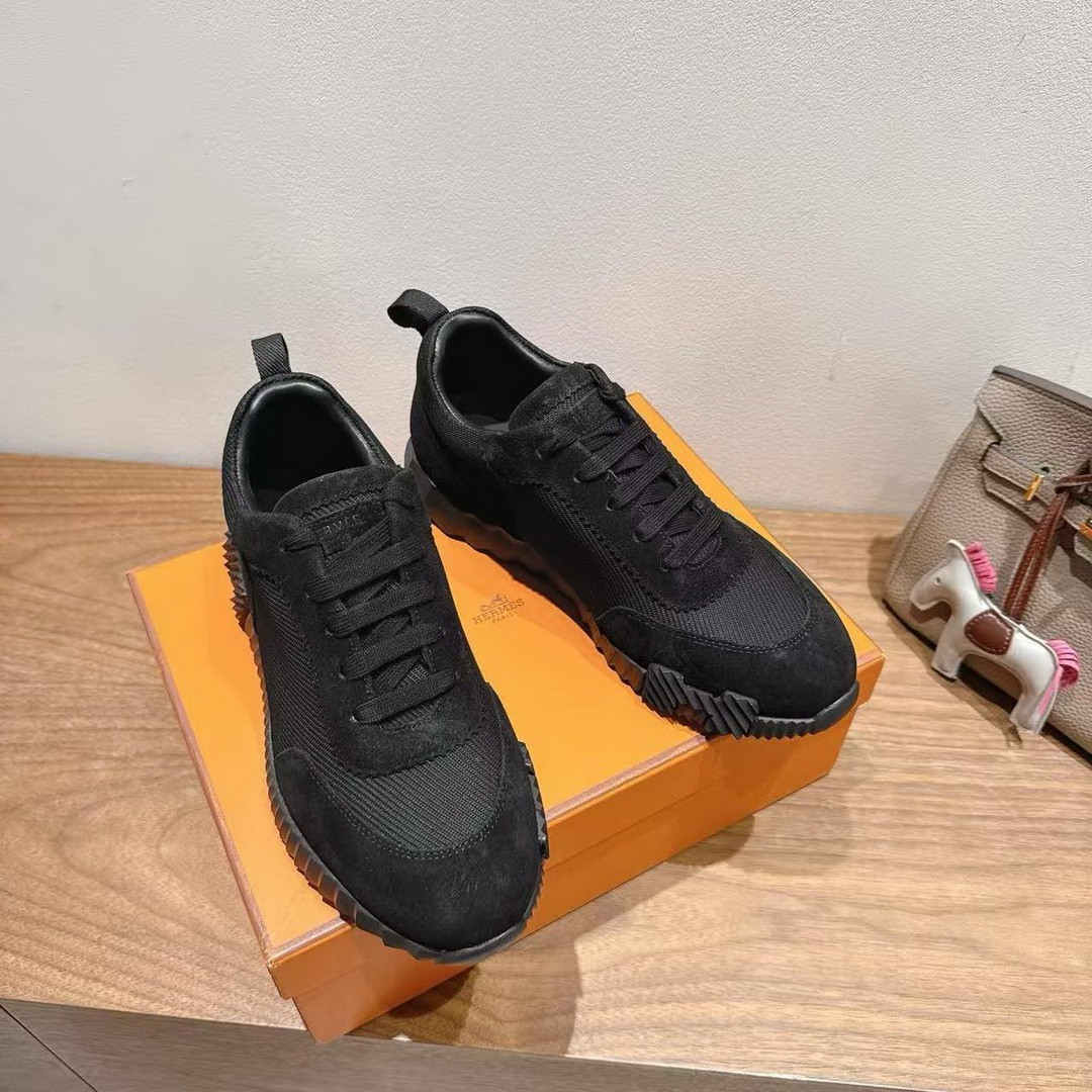 Hermes Bouncing Sneaker Men Technical Mesh Suede Goatskin Noir H262850ZH01390 - Image 9