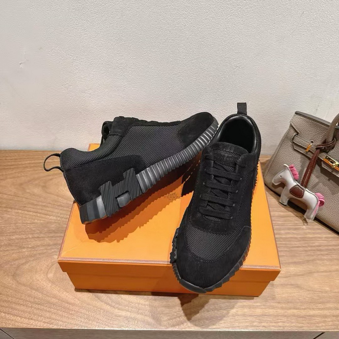 Hermes Bouncing Sneaker Men Technical Mesh Suede Goatskin Noir H262850ZH01390 - Image 5