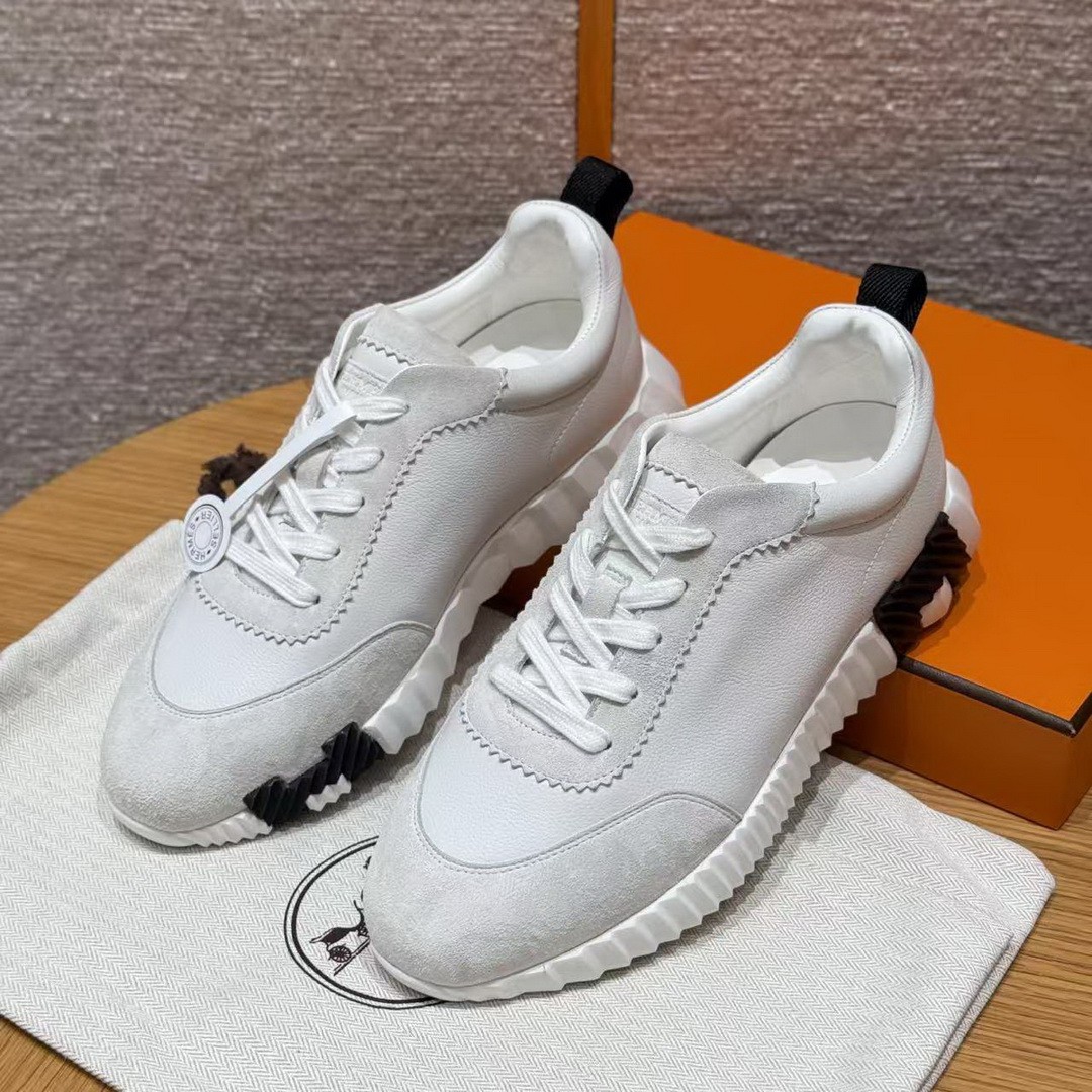 Hermes Bouncing Sneaker Women Calfskin and Suede Goatskin Blanc H242212Z 90340 - Image 2