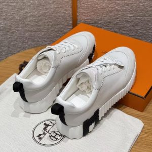 Hermes Bouncing Sneaker Women Calfskin and Suede Goatskin Blanc H242212Z 90340 - Image 16