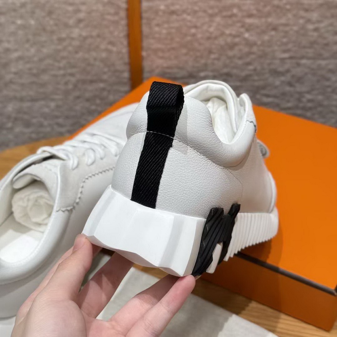 Hermes Bouncing Sneaker Women Calfskin and Suede Goatskin Blanc H242212Z 90340 - Image 15