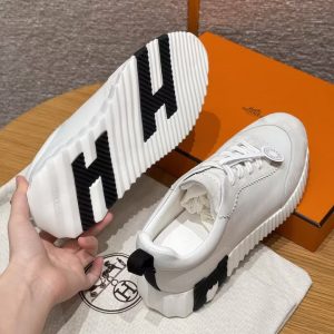 Hermes Bouncing Sneaker Women Calfskin and Suede Goatskin Blanc H242212Z 90340 - Image 14
