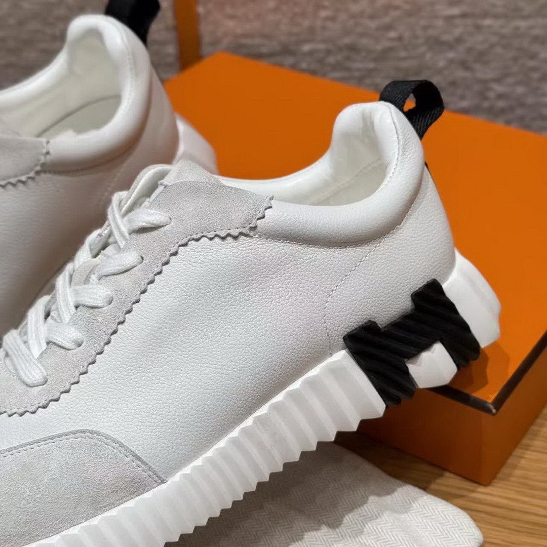 Hermes Bouncing Sneaker Women Calfskin and Suede Goatskin Blanc H242212Z 90340 - Image 13