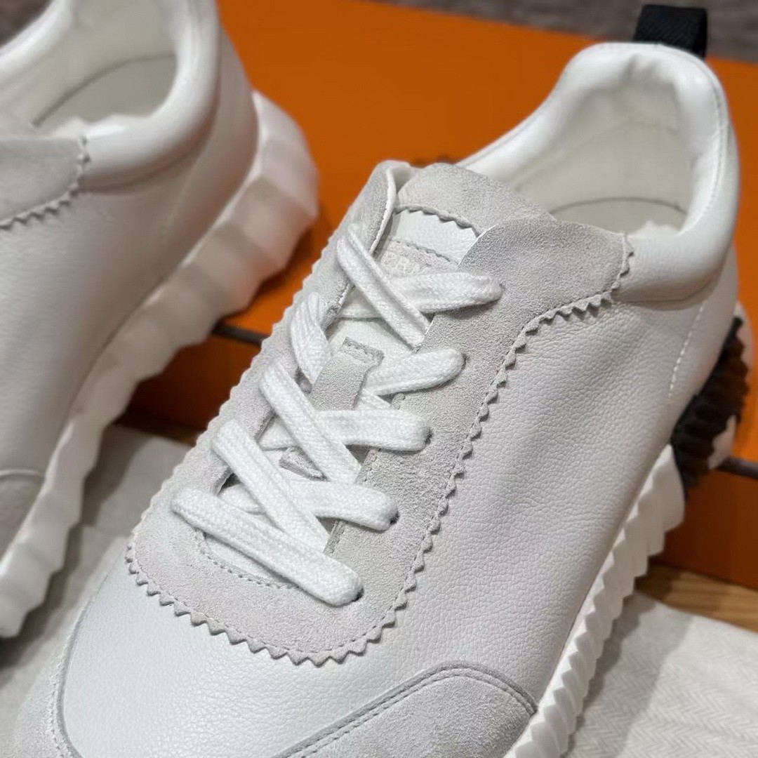 Hermes Bouncing Sneaker Women Calfskin and Suede Goatskin Blanc H242212Z 90340 - Image 12