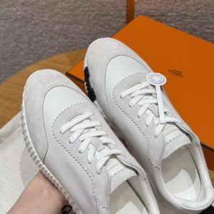 Hermes Bouncing Sneaker Women Calfskin and Suede Goatskin Blanc H242212Z 90340 - Image 11