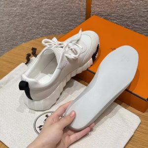 Hermes Bouncing Sneaker Women Calfskin and Suede Goatskin Blanc H242212Z 90340 - Image 9