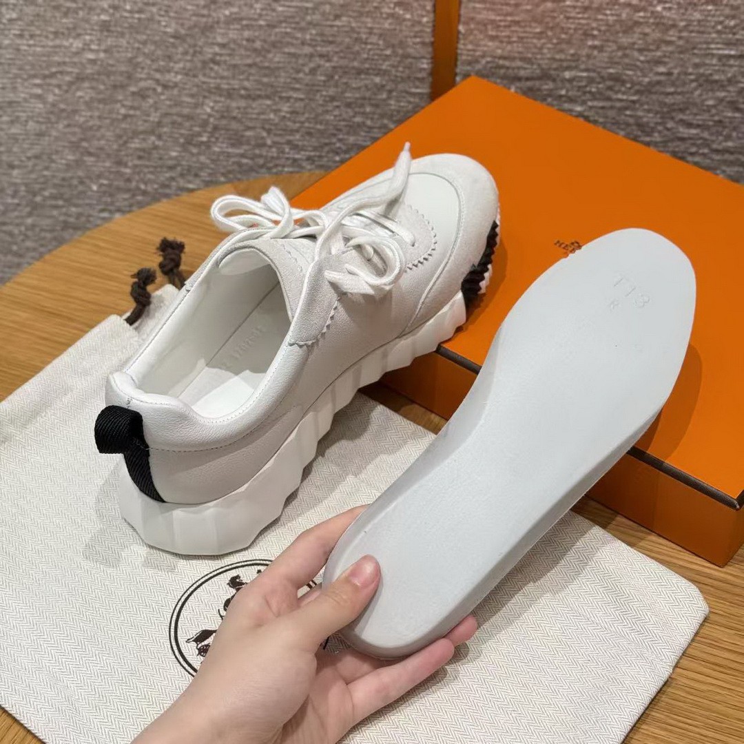 Hermes Bouncing Sneaker Women Calfskin and Suede Goatskin Blanc H242212Z 90340 - Image 9