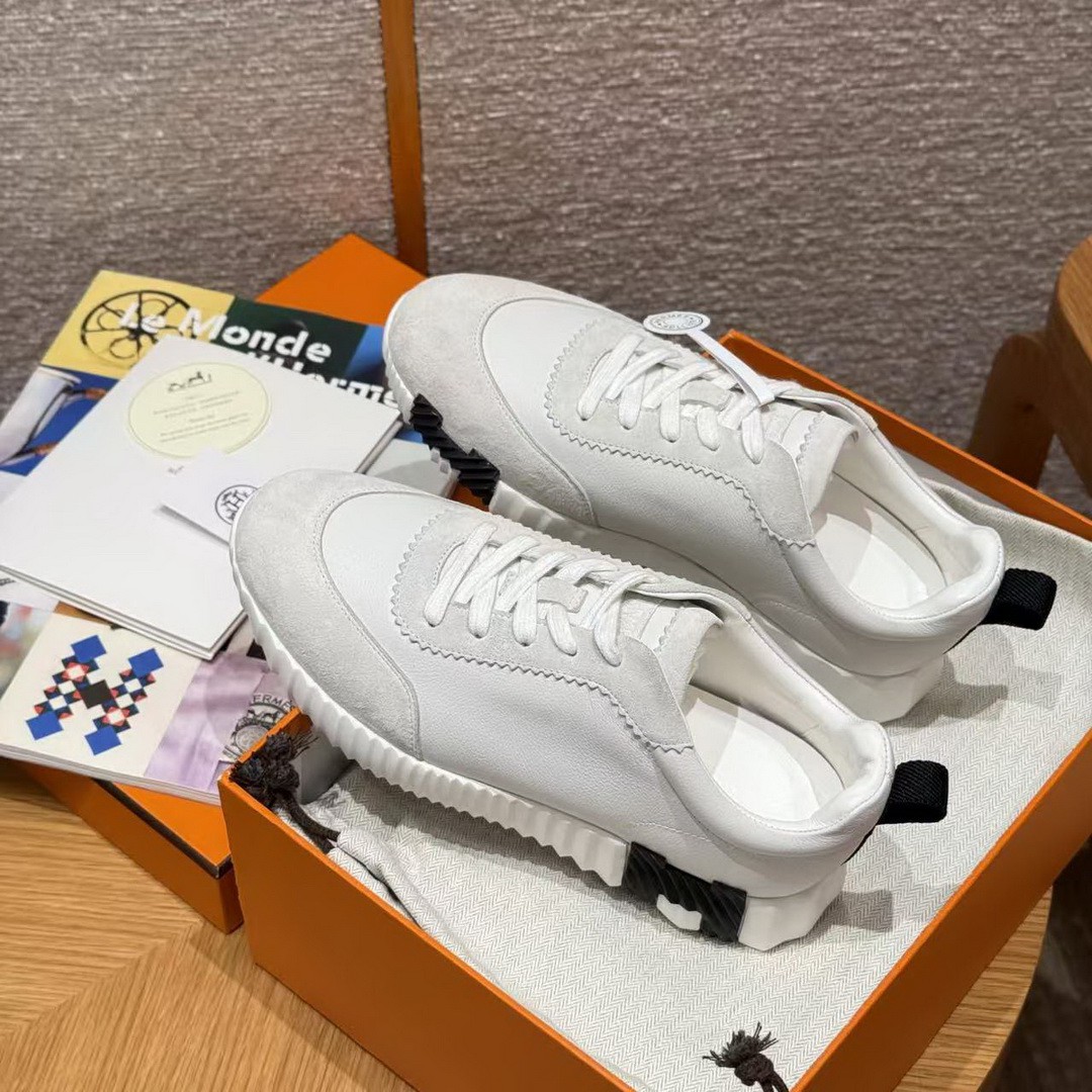Hermes Bouncing Sneaker Women Calfskin and Suede Goatskin Blanc H242212Z 90340 - Image 7