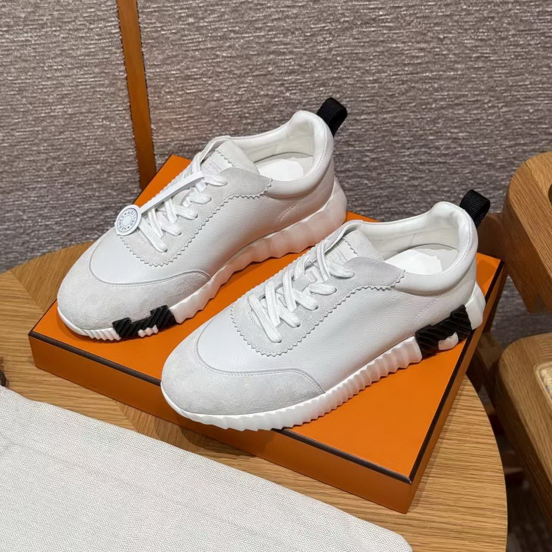Hermes Bouncing Sneaker Women Calfskin and Suede Goatskin Blanc H242212Z 90340 - Image 6