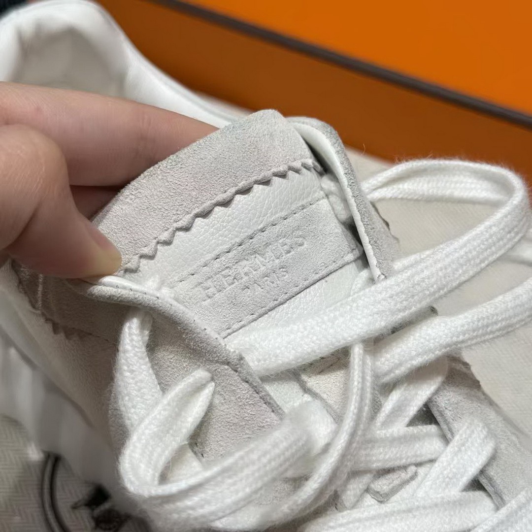 Hermes Bouncing Sneaker Women Calfskin and Suede Goatskin Blanc H242212Z 90340 - Image 5