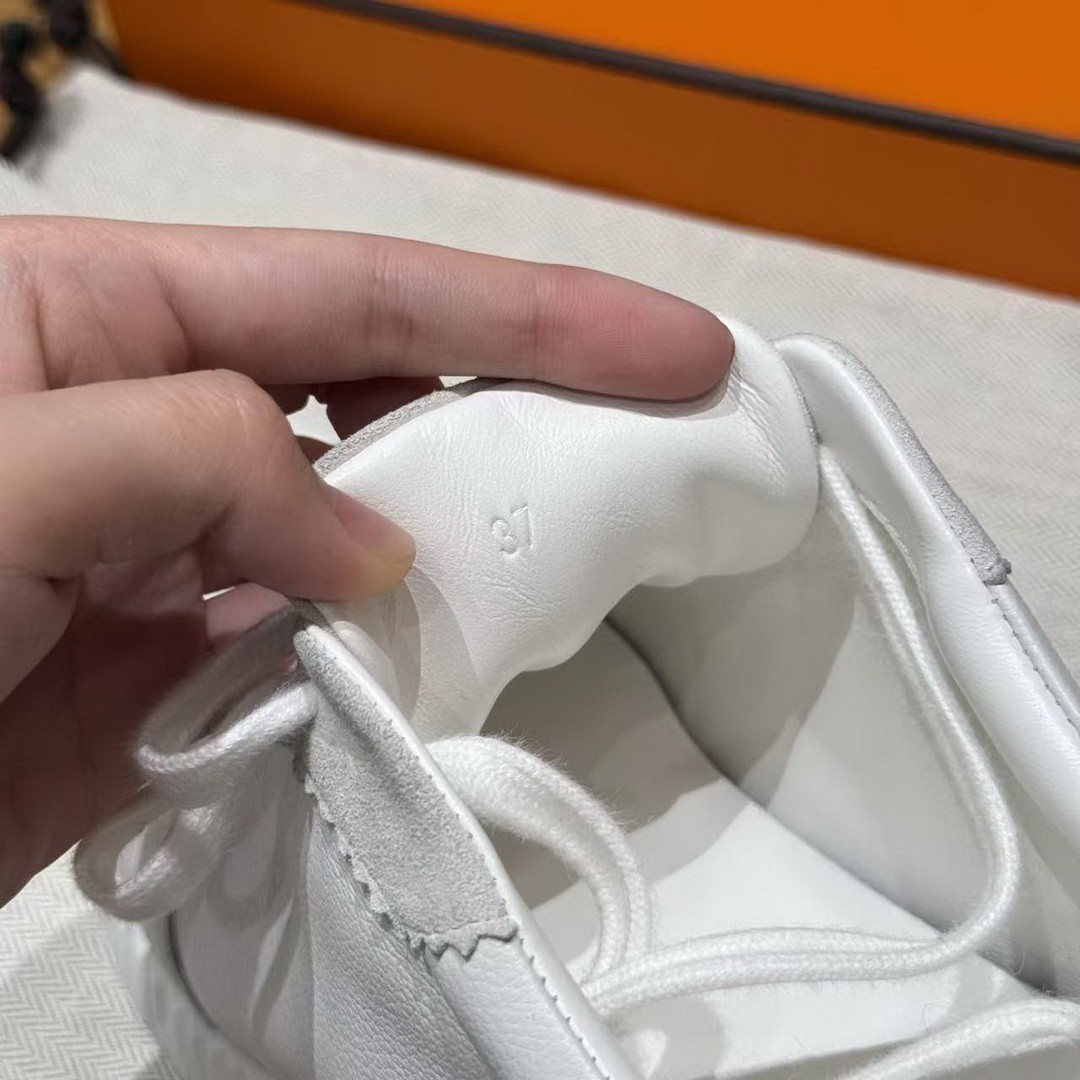 Hermes Bouncing Sneaker Women Calfskin and Suede Goatskin Blanc H242212Z 90340 - Image 4