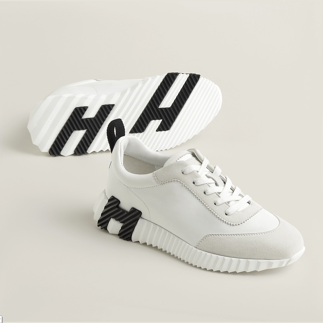 Hermes Bouncing Sneaker Women Calfskin and Suede Goatskin Blanc H242212Z 90340
