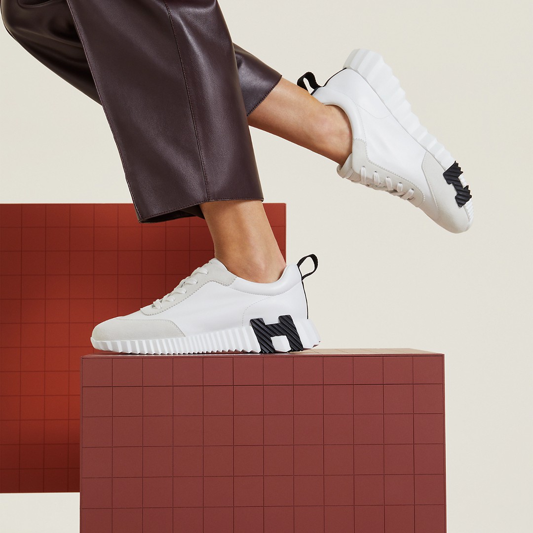 Hermes Bouncing Sneaker Women Calfskin and Suede Goatskin Blanc H242212Z 90340 - Image 18