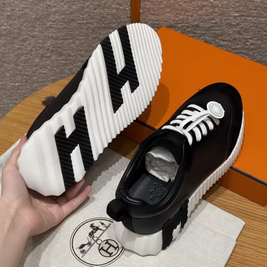 Hermes Bouncing Sneaker Women Calfskin and Suede Goatskin Noir H242212Z 02340 - Image 13