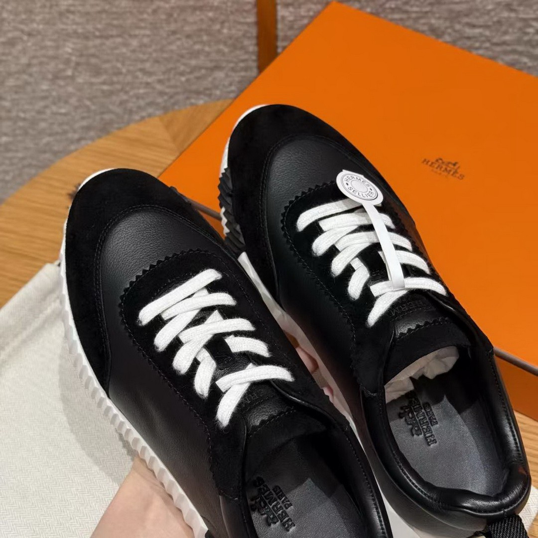 Hermes Bouncing Sneaker Women Calfskin and Suede Goatskin Noir H242212Z 02340 - Image 10