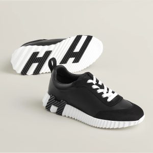 Hermes Bouncing Sneaker Women Calfskin and Suede Goatskin Noir H242212Z 02340