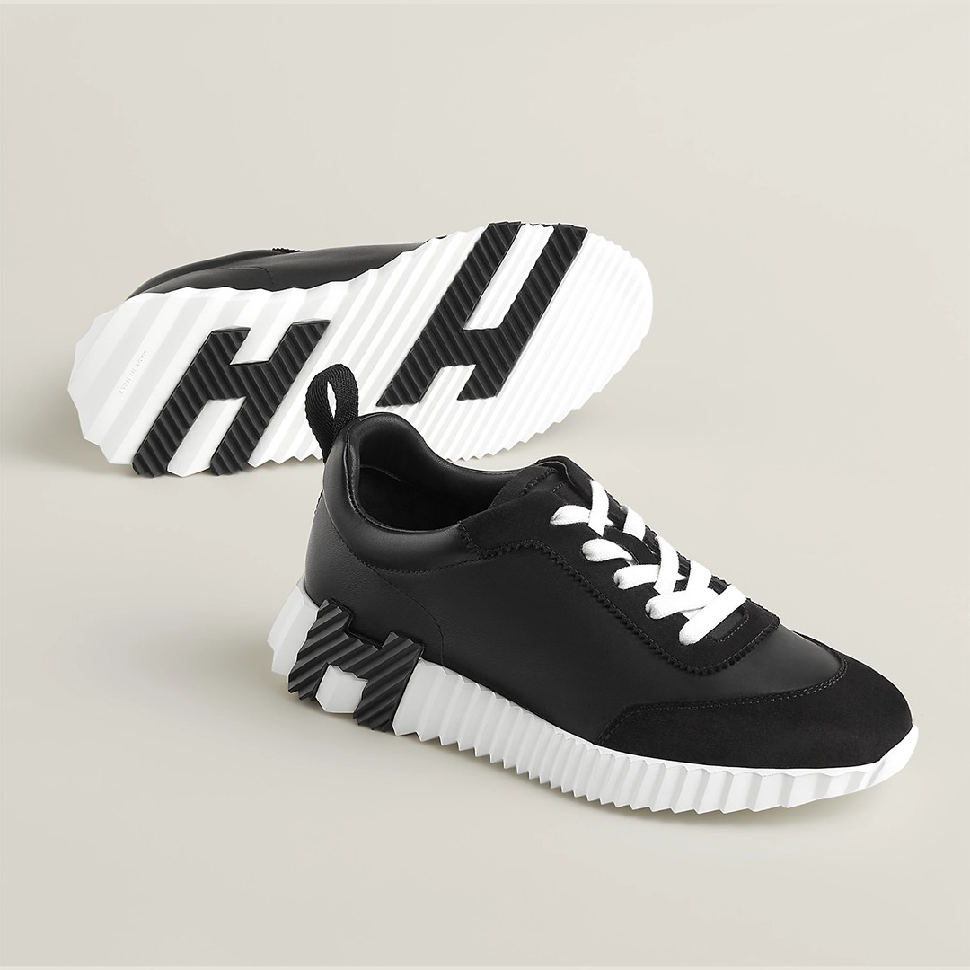 Hermes Bouncing Sneaker Women Calfskin and Suede Goatskin Noir H242212Z 02340