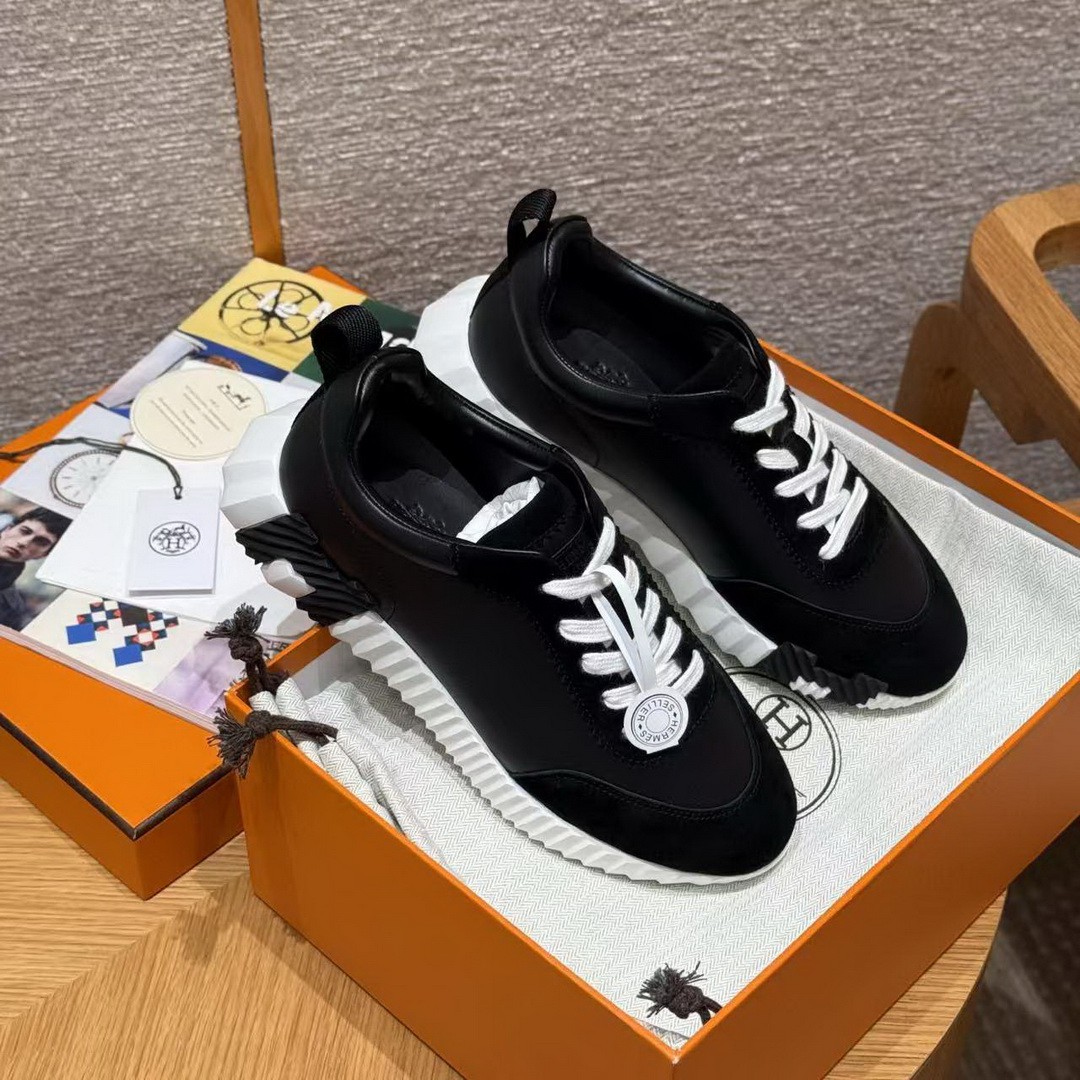 Hermes Bouncing Sneaker Women Calfskin and Suede Goatskin Noir H242212Z 02340 - Image 6