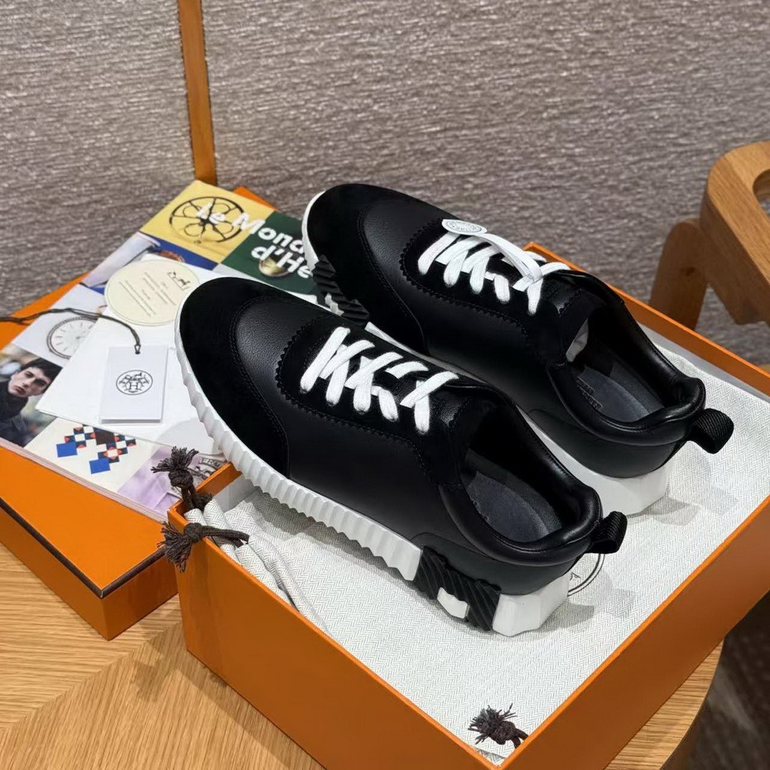 Hermes Bouncing Sneaker Women Calfskin and Suede Goatskin Noir H242212Z 02340 - Image 5