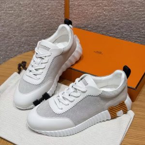 Hermes Bouncing Sneaker Women H canvas and Sport Calfskin Prunoir Blanc H261016Z 90360 - Image 18