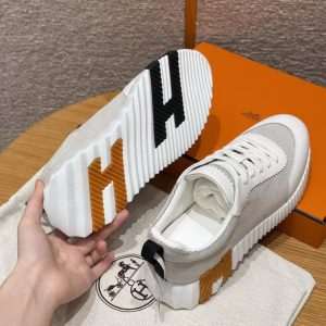 Hermes Bouncing Sneaker Women H canvas and Sport Calfskin Prunoir Blanc H261016Z 90360 - Image 15
