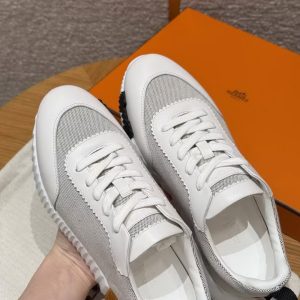 Hermes Bouncing Sneaker Women H canvas and Sport Calfskin Prunoir Blanc H261016Z 90360 - Image 12