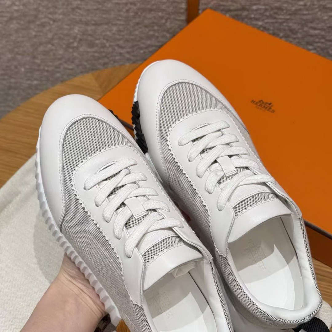 Hermes Bouncing Sneaker Women H canvas and Sport Calfskin Prunoir Blanc H261016Z 90360 - Image 12