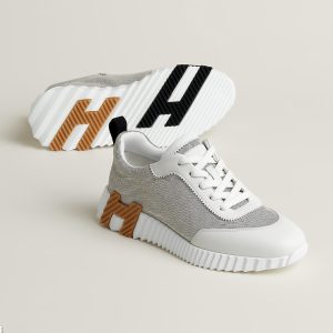 Hermes Bouncing Sneaker Women H canvas and Sport Calfskin Prunoir Blanc H261016Z 90360