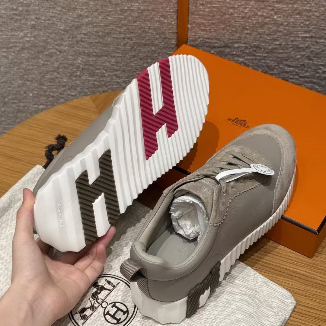 Hermes Bouncing Sneaker Women Sport and Suede Goatskin Beige Galet H221176Z BG340 - Image 14
