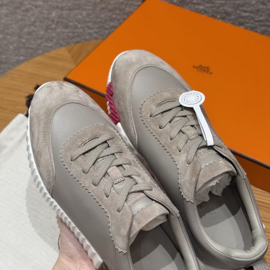 Hermes Bouncing Sneaker Women Sport and Suede Goatskin Beige Galet H221176Z BG340 - Image 13