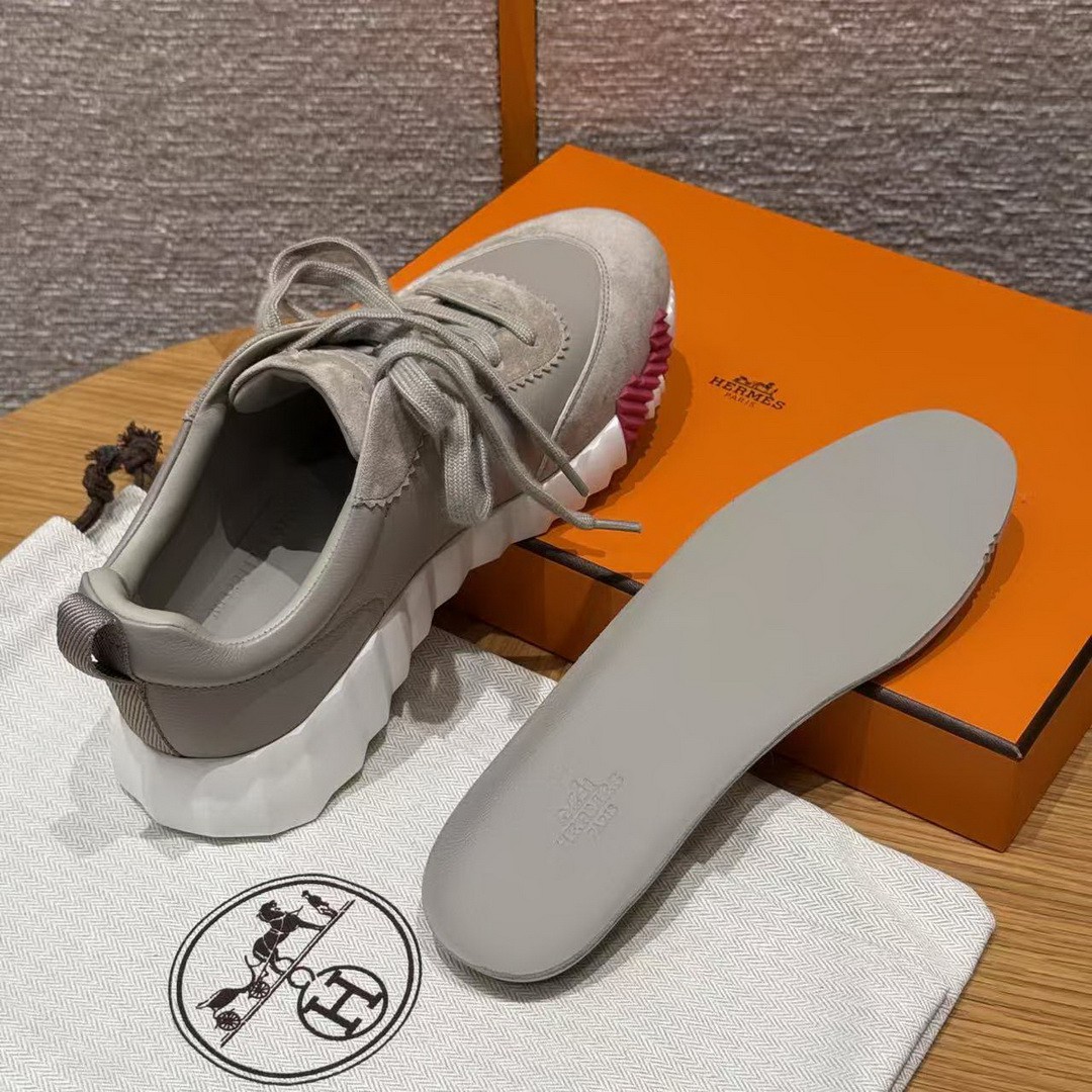 Hermes Bouncing Sneaker Women Sport and Suede Goatskin Beige Galet H221176Z BG340 - Image 10