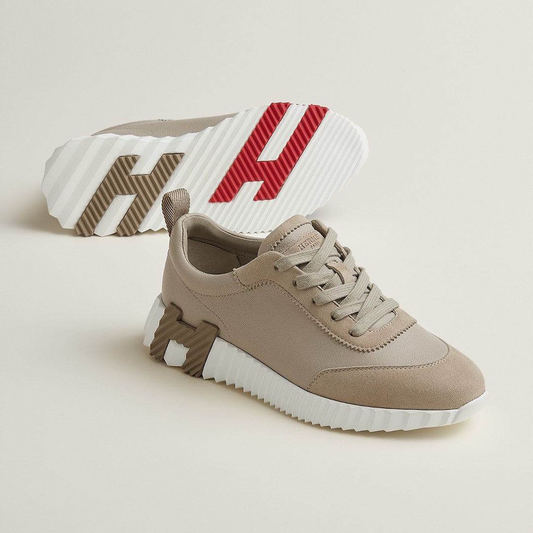 Hermes Bouncing Sneaker Women Sport and Suede Goatskin Beige Galet H221176Z BG340