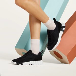 Hermes Bouncing Sneaker Women Textured Mesh and Suede Goatskin Noir H251099Z 02350 - Image 3