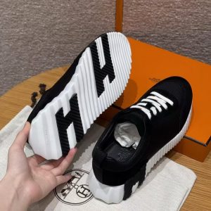 Hermes Bouncing Sneaker Women Textured Mesh and Suede Goatskin Noir H252328Z 03340 - Image 13