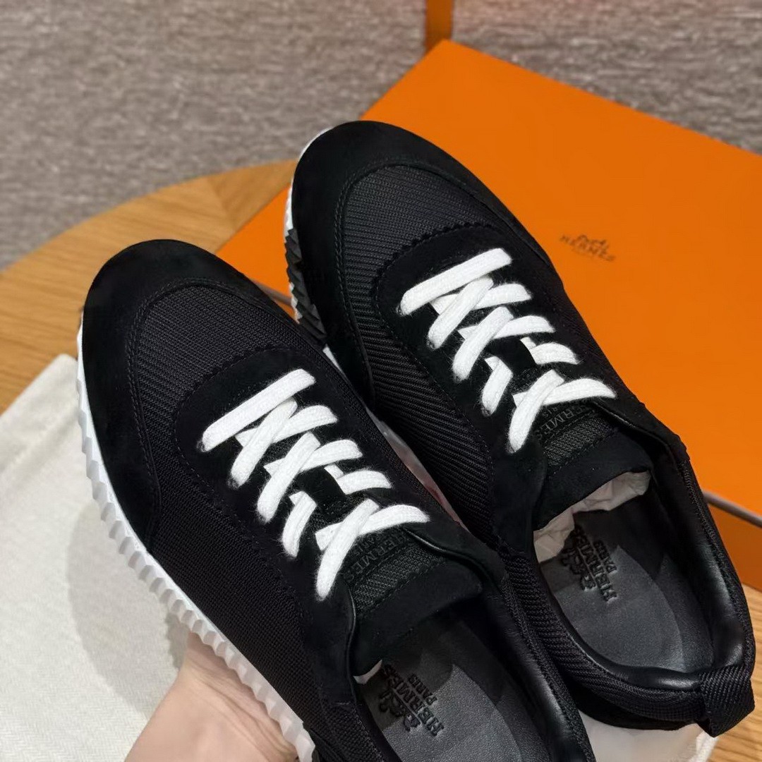 Hermes Bouncing Sneaker Women Textured Mesh and Suede Goatskin Noir H252328Z 03340 - Image 10