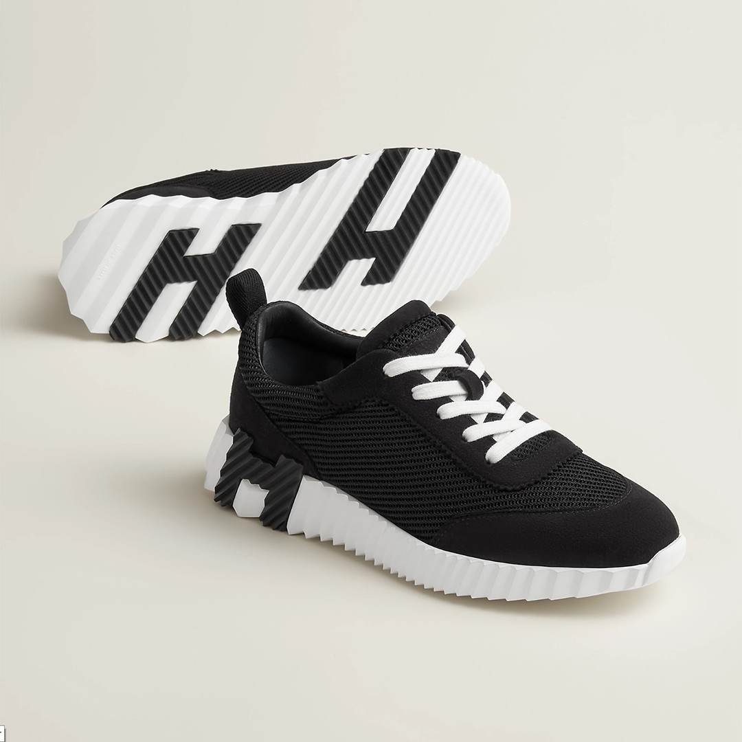 Hermes Bouncing Sneaker Women Textured Mesh and Suede Goatskin Noir H252328Z 03340