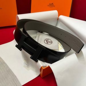Constance Belt Buckle & Reversible Leather Strap 38 mm Box 135 and Togo Calfskin So Black Metal Finish Buckle Noir Étoupe - Image 3
