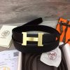 Constance Belt Buckle & Reversible Leather Strap 38 mm Box 135 and Togo Calfskin Brushed Permabrass Buckle Yellow Gold Noir Noir