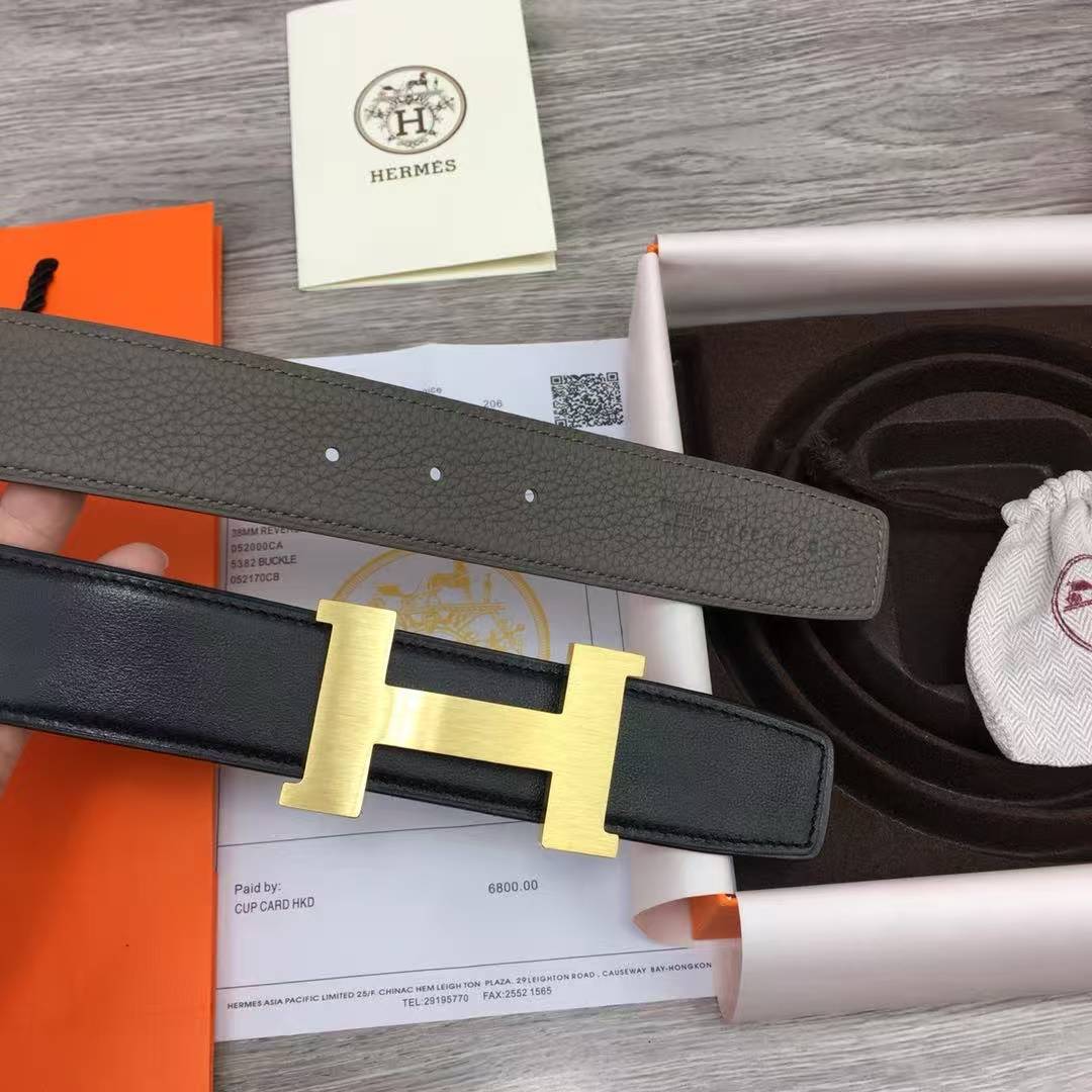 Constance Belt Buckle & Reversible Leather Strap 38 mm Box 135 and Togo Calfskin Brushed Permabrass Buckle Yellow Gold Noir Gris Étain - Image 4