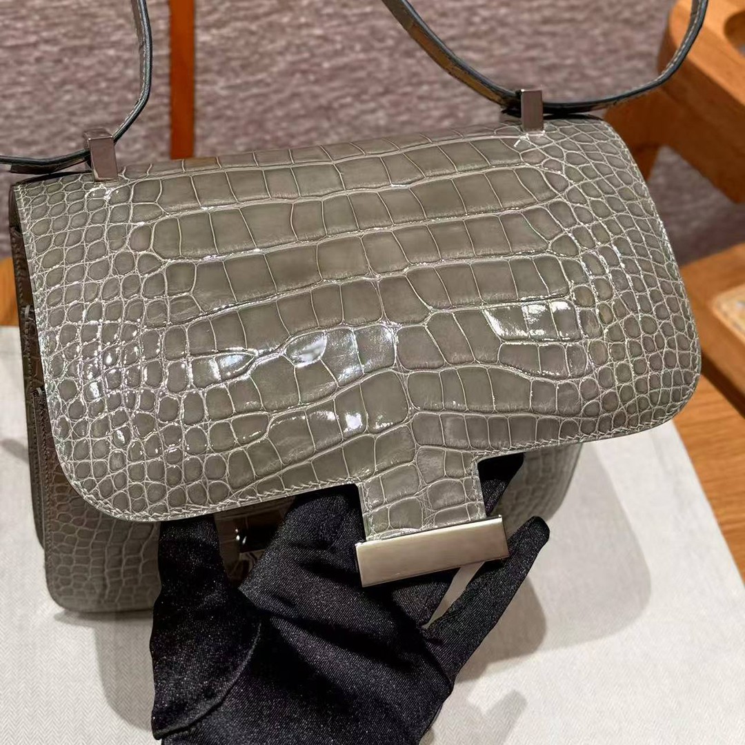 Hermes Constance 24 CM Bag Handmade In Bright Faced American Alligator Leather Silver Hardware 81 Girs Tourerlle - Image 16